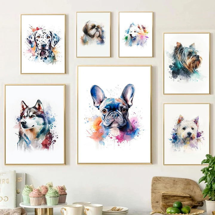 Watercolor Cute Pet Poster Print Canvas Painting Animal Wall Art