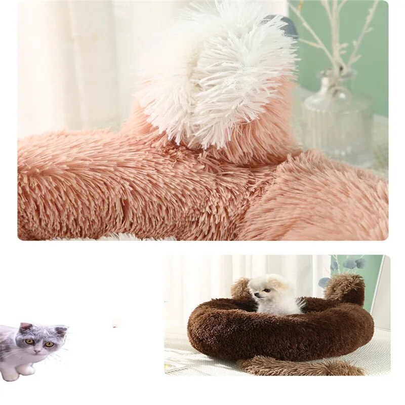 Pet Dog Bed Warm Fleece Round Dog Kennel House