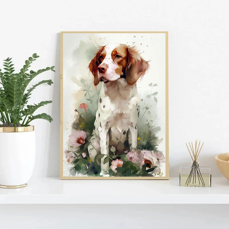 Cute Dog Floral Poster