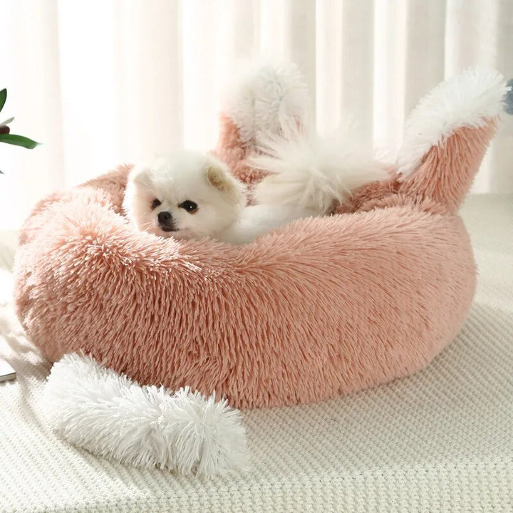 Pet Dog Bed Warm Fleece Round Dog Kennel House