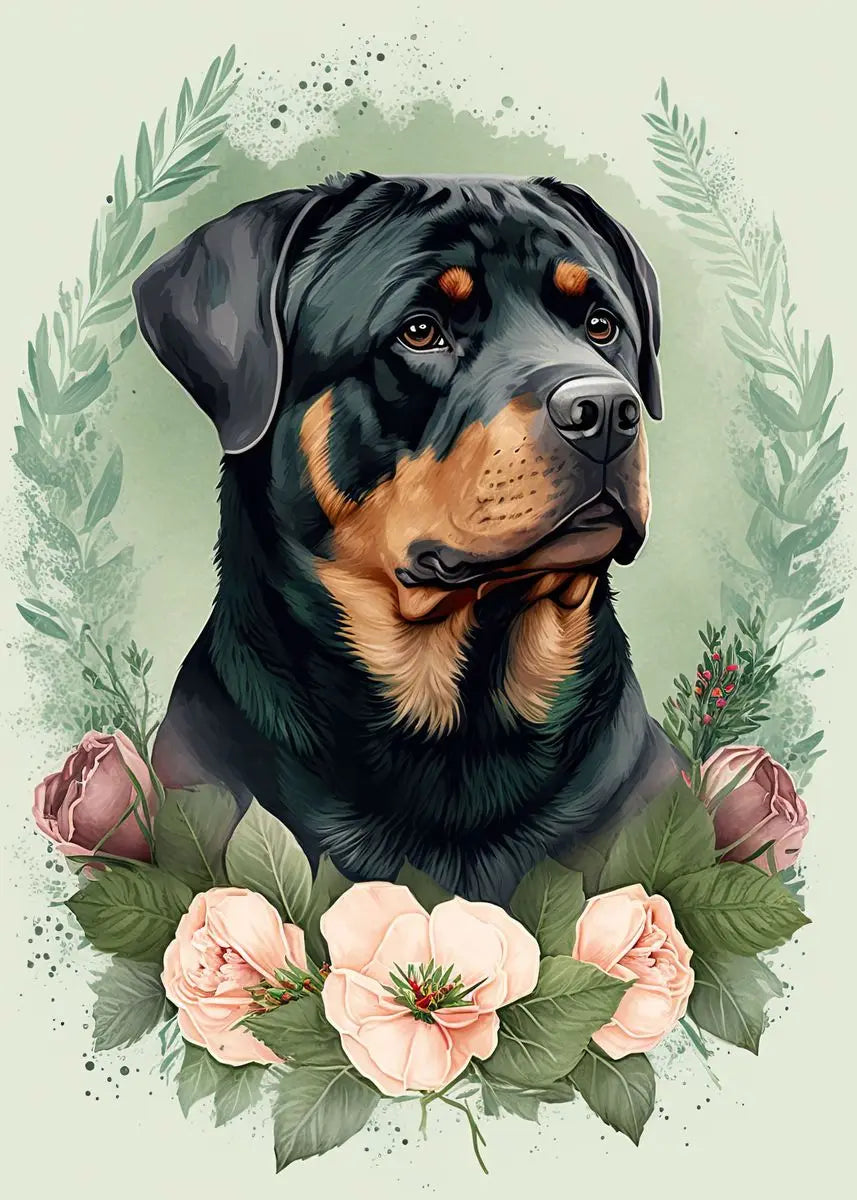 Cute Dog Floral Poster