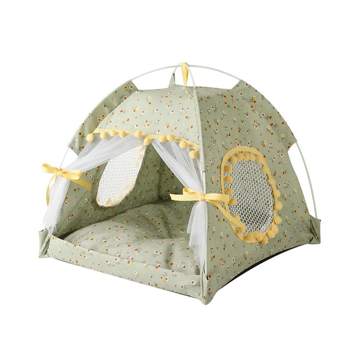 Dog Tent House Floral Print Enclosed Bed dog home