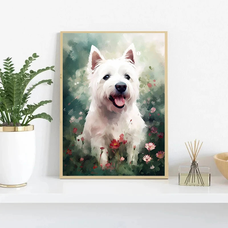 Cute Dog Floral Poster