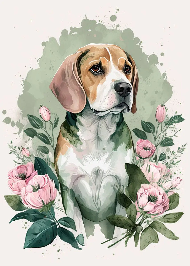 Cute Dog Floral Poster