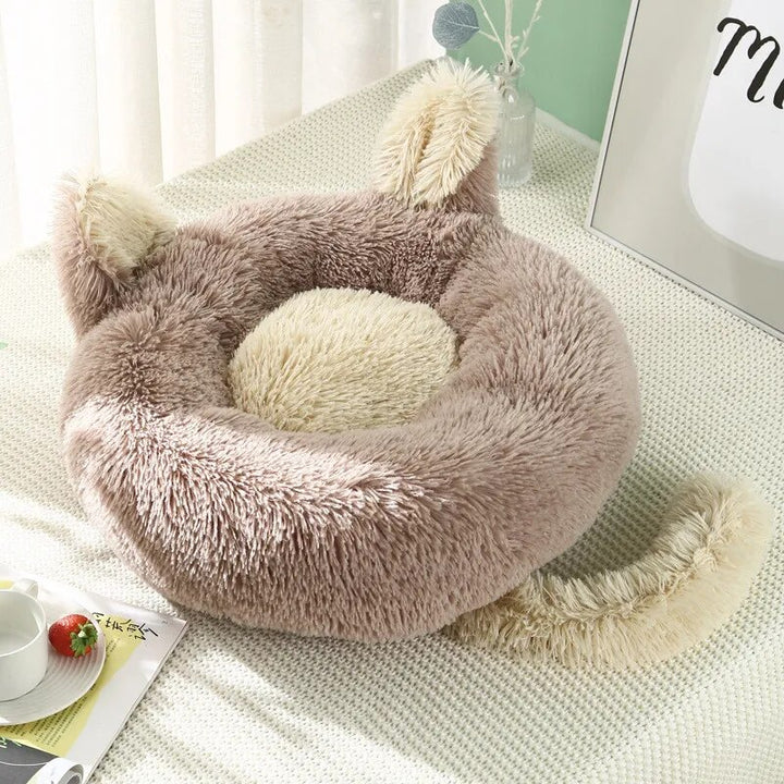 Pet Dog Bed Warm Fleece Round Dog Kennel House