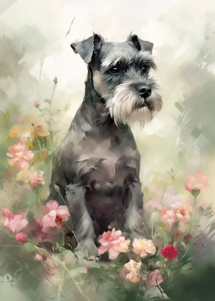 Cute Dog Floral Poster