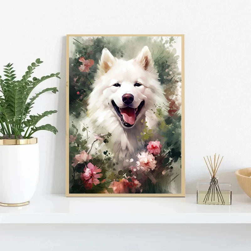 Cute Dog Floral Poster