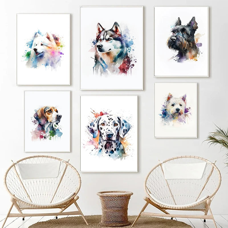 Watercolor Cute Pet Poster Print Canvas Painting Animal Wall Art