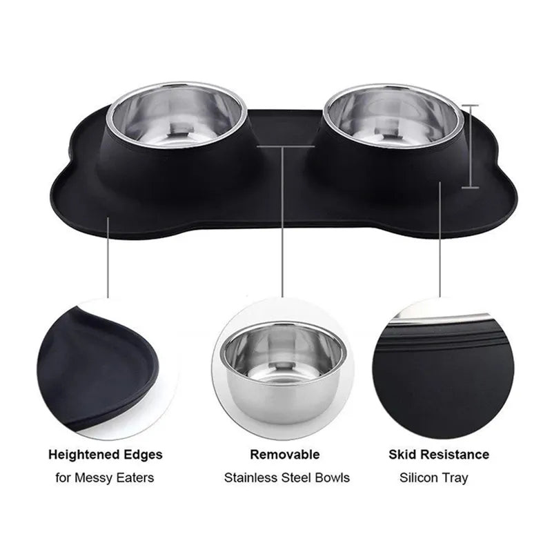 Antislip Double Stainless Steel Food Bowl